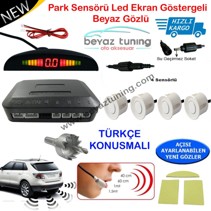 Park Sensörü Göstergeli Led Ekranlı Türkçe Konuşmalı Beyaz