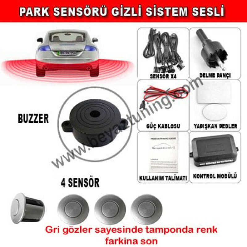 Park Sensörü Sesli Buzzerlı Bib Bib 4 Gözlü Gri