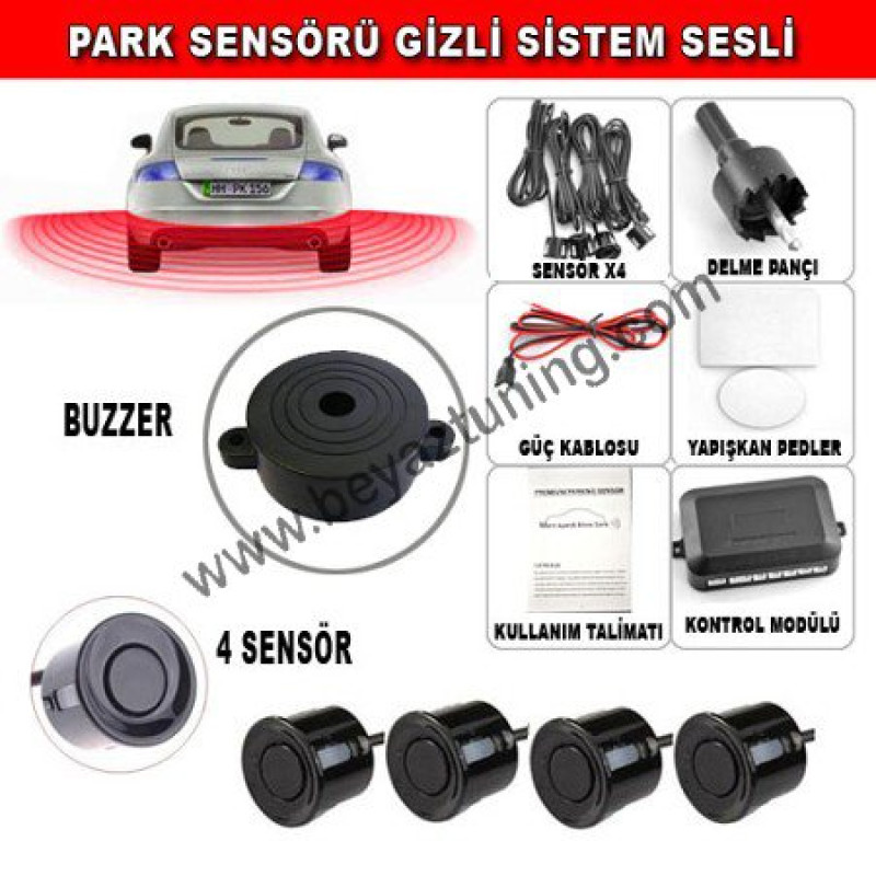 Park Sensörü Sesli Buzzerlı Bib Bib 4 Gözlü Siyah