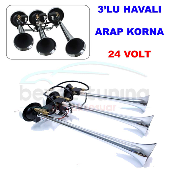 3 Borulu Havalı Arap Korna Kromajlı Elektrikli 24 Volt