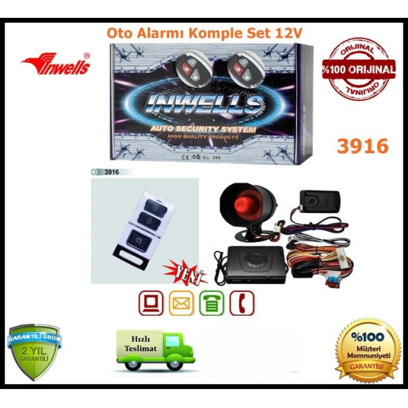 Oto Alarmı İnwells 12V Garantili 3916