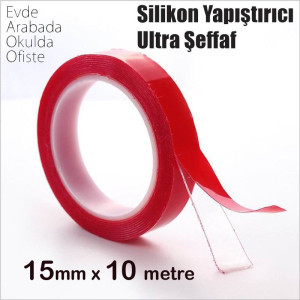 Süper Güçlü Çift Taraflı Bant Şeffaf Silikonlu 15MM X 5 MT