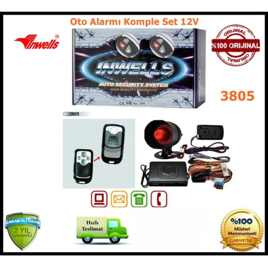 Oto Alarmı Sistemi Uzaktan Kumandalı İnwells 12V 3805