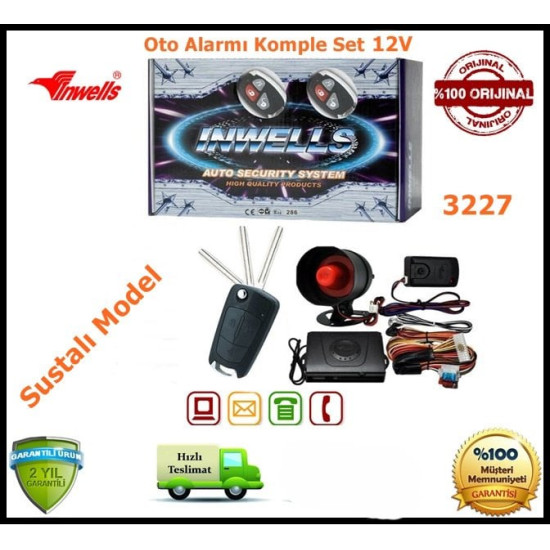 Oto Alarmı Sistemi Sustalı Kumandalı İnwells 12V 3227