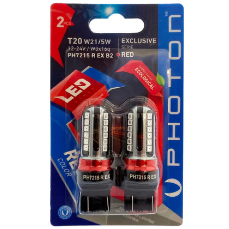 PHOTON T20 W21/5W KIRMIZI EXCLUSIVE 12V-24V LED (2'Lİ BLISTER)
