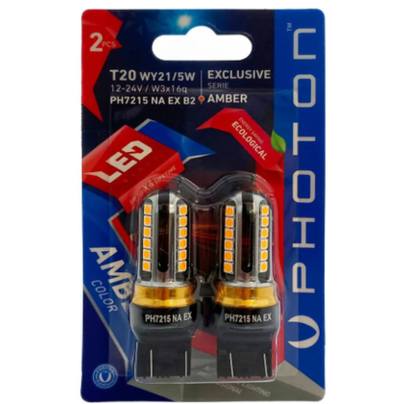 PHOTON T20 W21/5W AMBER EXCLUSIVE 12V-24V LED (2'Lİ BLİSTER)