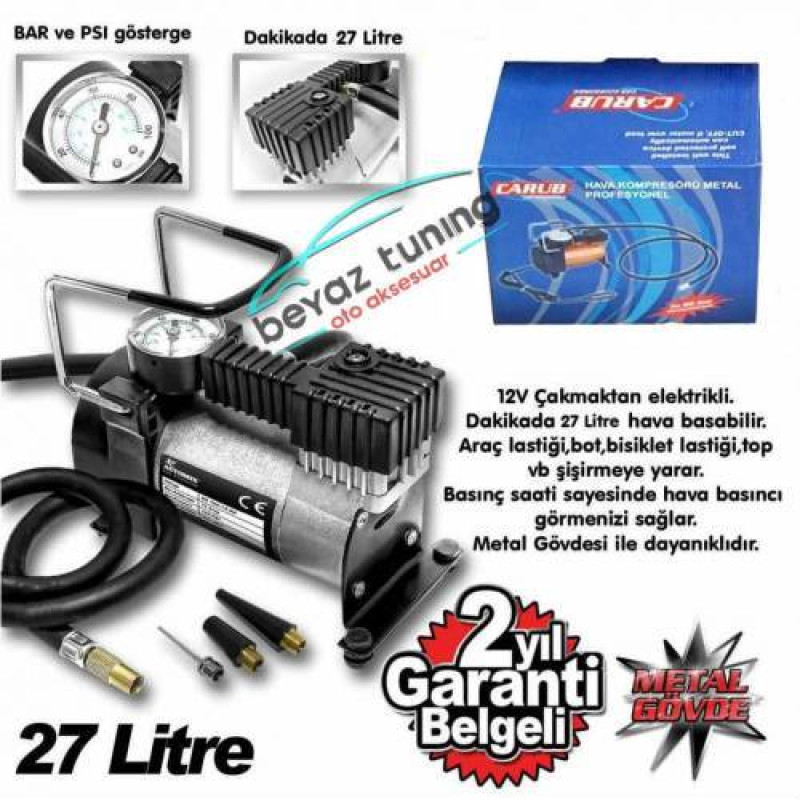 Metal Hava Kompresörü 12 Volt Çelik Gövde