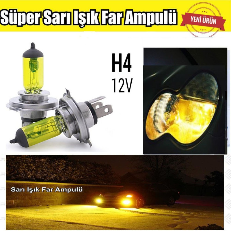 H4 JDM Süper Sarı Işık Far Ampul 12V 100W-55W