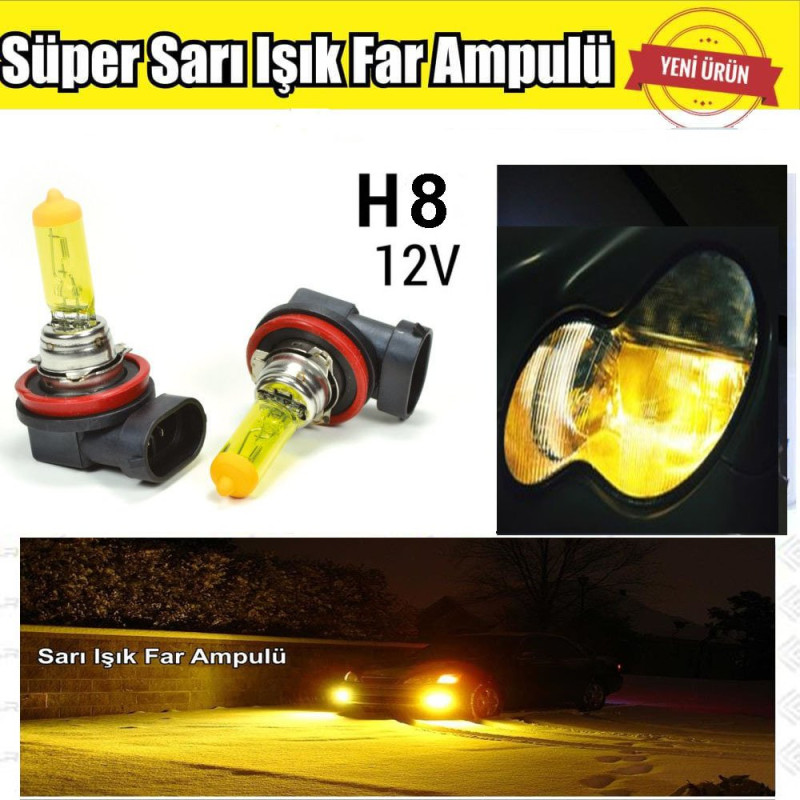 H8 JDM Süper Sarı Işık Far Ampul 12V 100W-55W