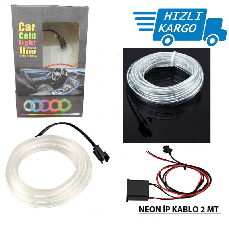 Araba Araç İçi Torpido Ledi İp Neon İp Led El Wire 2 Metre Beyaz