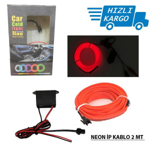 Araba Araç İçi Torpido Ledi İp Neon İp Led El Wire 2 Metre Kırmızı