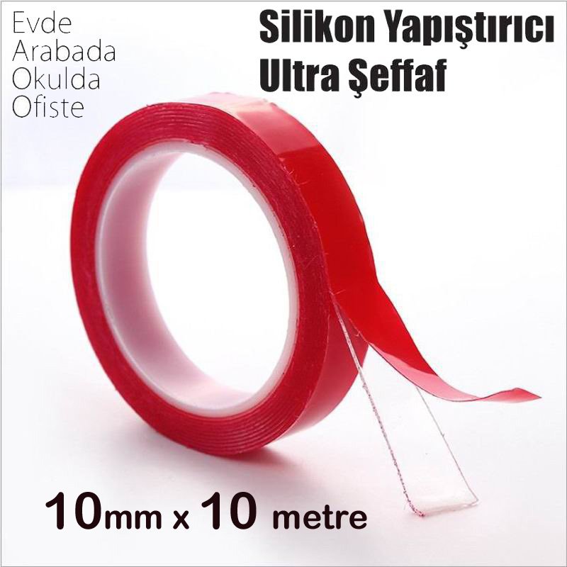 Süper Güçlü Çift Taraflı Bant Şeffaf Silikonlu 10MM X 5 MT