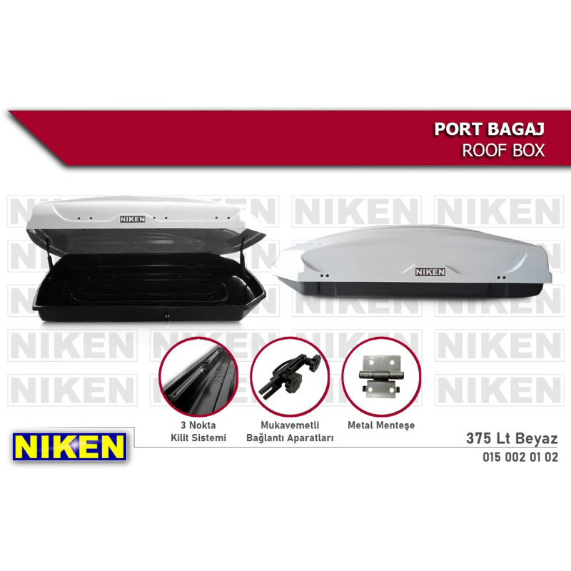 Niken Araç Üstü Port Bagaj Kapalı Tabut 3 Kilitli 375 LT Beyaz