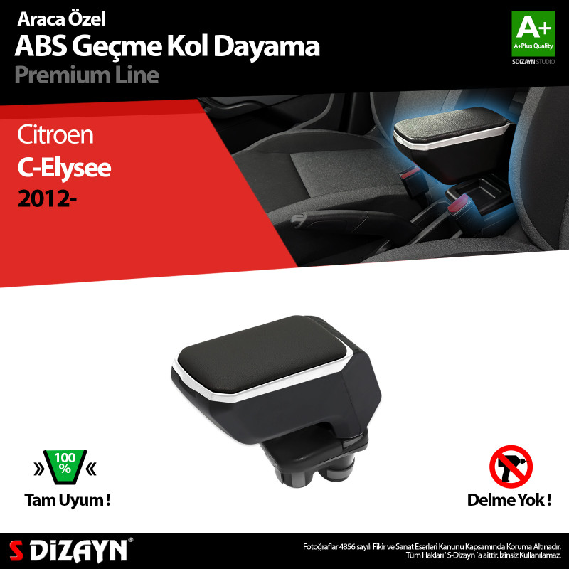 S-Dizayn Citroen C-Elysee Kol Dayama Kolçak Geçmeli ABS Gri 2012-2017 A+Kalite