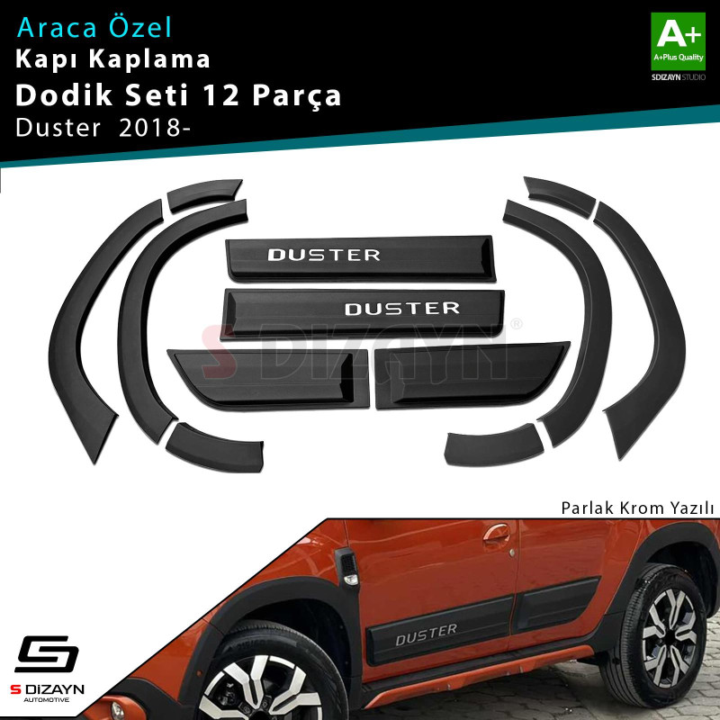 S-Dizayn Dacia Duster 2 Kapı Koruma ve Çamurluk Kaplaması Dodik Seti Parlak Krom Yazılı 12 Prç 2018-2023 A+ Kalite