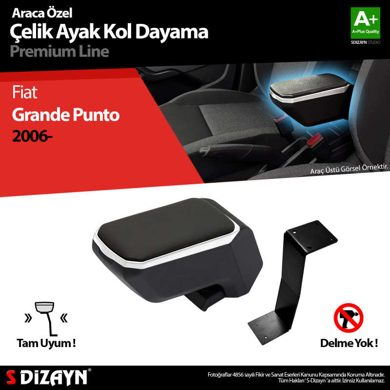 S-Dizayn Fiat Punto Kol Dayama Kolçak Çelik Ayaklı ABS Gri 2006-2018 A+Kalite