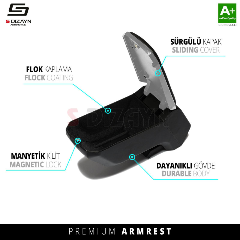 S-Dizayn Citroen C3 Kol Dayama Kolçak ABS Vidalı Gri 2017 Üzeri A+Kalite