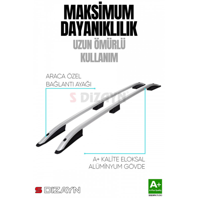 S-Dizayn Citroen Berlingo 3 Uzun Şase Aluminyum Gri Tavan Çıtası 2019 Üzeri A+ Kalite