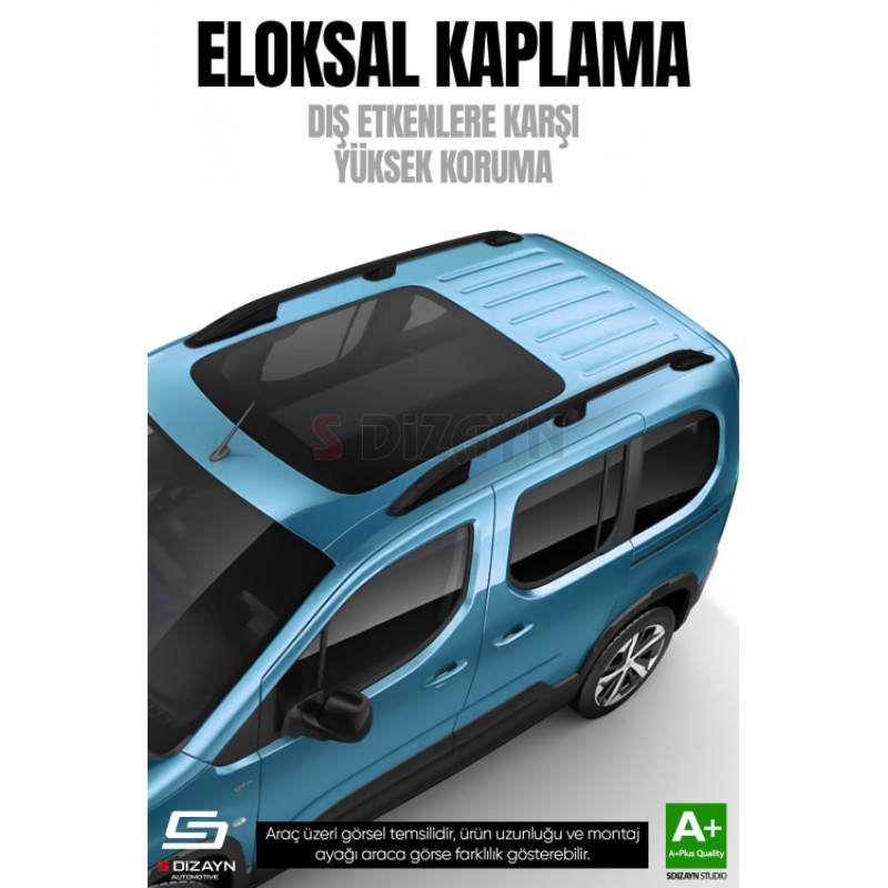 S-Dizayn Citroen Berlingo 3 Kısa Şase Aluminyum Siyah Tavan Çıtası 2019 Üzeri A+ Kalite