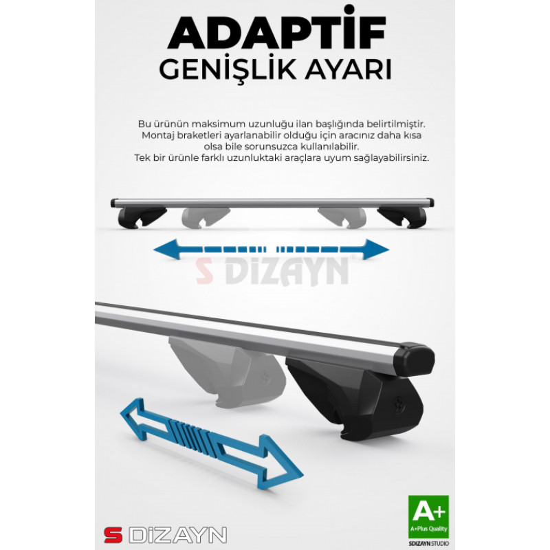 S-Dizayn Peugeot Partner S-Bar Atlas V1 Ara Atkı Tavan Taşıyıcı Barı Gri 130 Cm 1998-2008 A+ Kalite