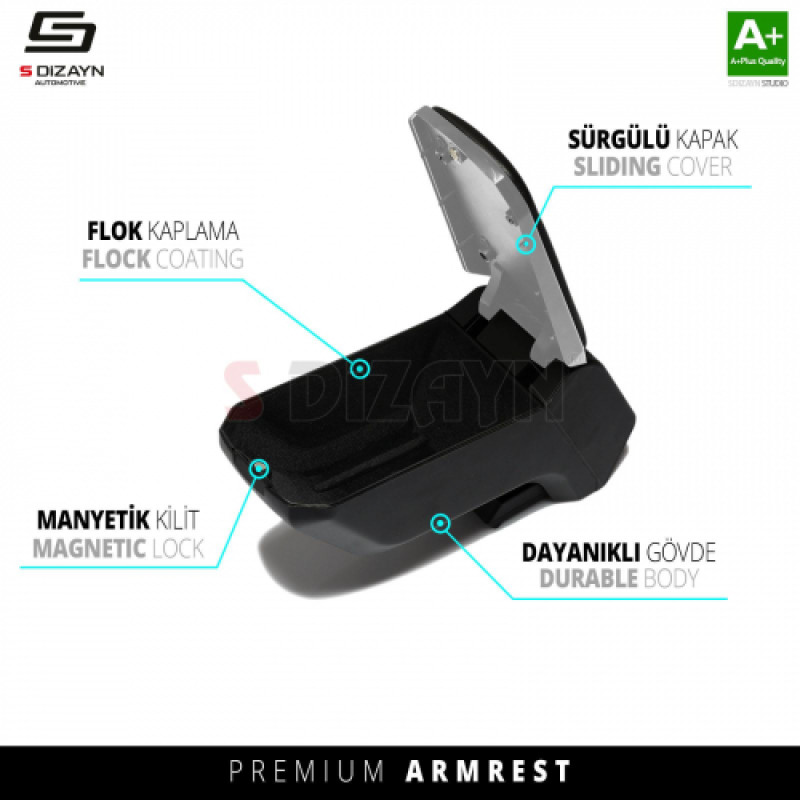 S-Dizayn Peugeot 301 Kol Dayama Kolçak Geçmeli ABS Gri 2012-2017 A+Kalite