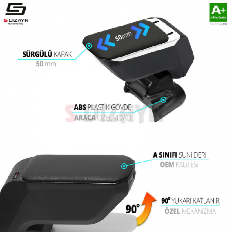 S-Dizayn Fiat 500X Kol Dayama Kolçak ABS Vidalı Siyah 2014 Üzeri A+Kalite