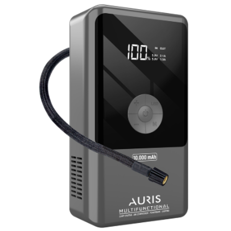 10.000 mAh HAVA POMPASI, AKÜ TAKVİYE CİHAZI, POWERBANK,EL FENERİ AURIS