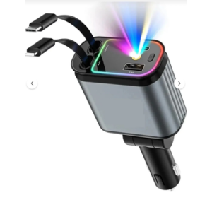 ARAÇ ŞARJ BAŞLIĞI I 4 IN 1 GERİ ÇEKİLEBİLEN KABLOLU SÜPER HIZLI RGB