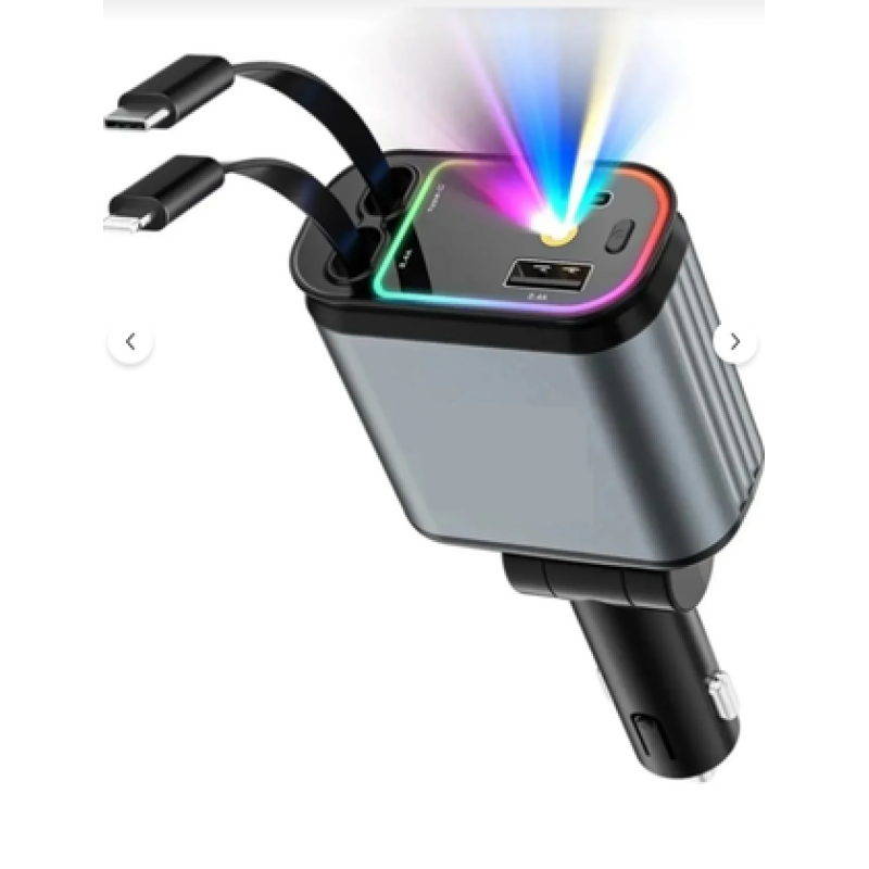 ARAÇ ŞARJ BAŞLIĞI I 4 IN 1 GERİ ÇEKİLEBİLEN KABLOLU SÜPER HIZLI RGB