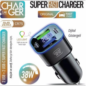 ARAÇ ŞARJ BAŞLIĞI 2 USB*2 PD SÜPER HIZLI DİJİTAJ GÖSTERGELİ RGB