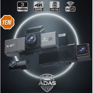 ARAÇ KAYIT KAMERASI 3 KAMERALI 3.2'' EKRAN ADAS+BSD-4K+2K+2K--WIFI-24H VRPRO VRX