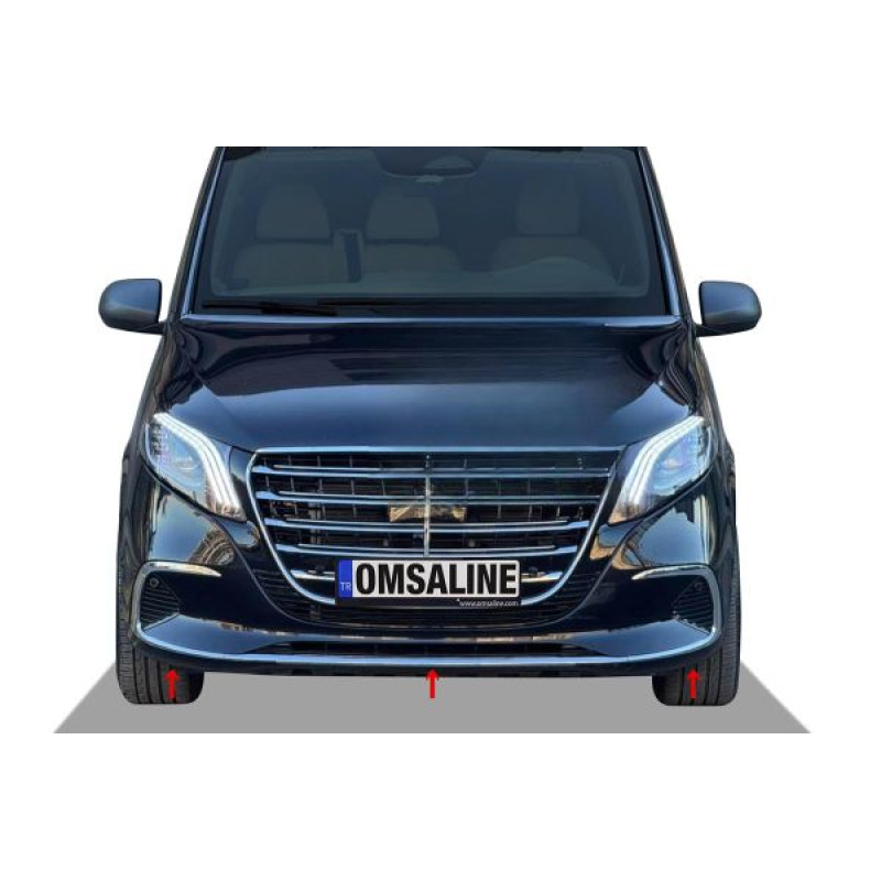 OMSA Mercedes Vito W447 Krom Ön Tampon Alt Çıtası 3 Parça 2024 ve Sonrası