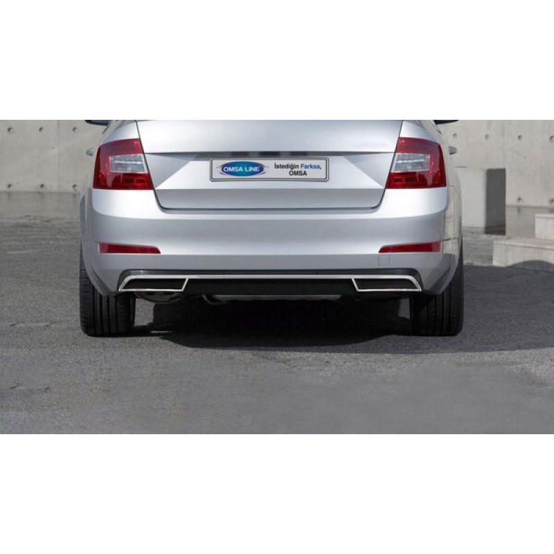 OMSA Skoda Octavia A7 Krom Egzoz Ucu Arka Difüzör 3 Parça 2013-2019 Arası