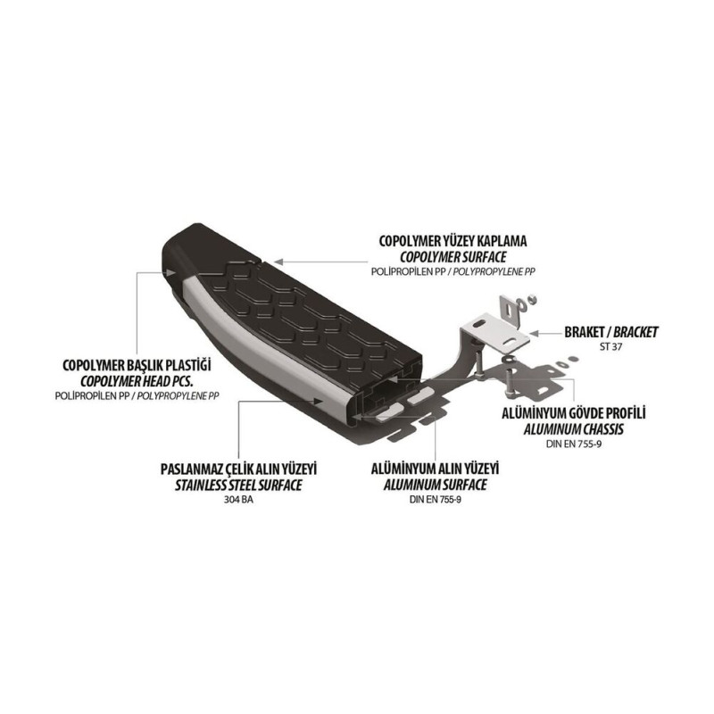 OMSA Toyota Rav4 Blackline Yan Basamak Alüminyum 2006-2012 Arası