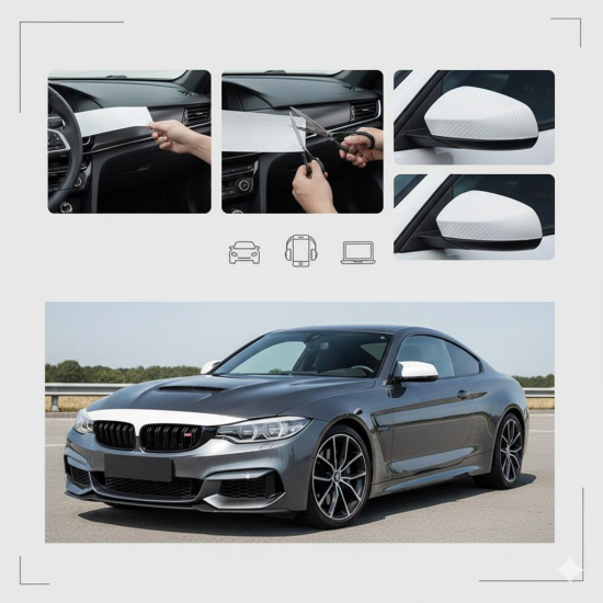 1.52m x 28m Beyaz 3D Karbon Kendinden Hava Kanallı Araç Kaplama Rulosu