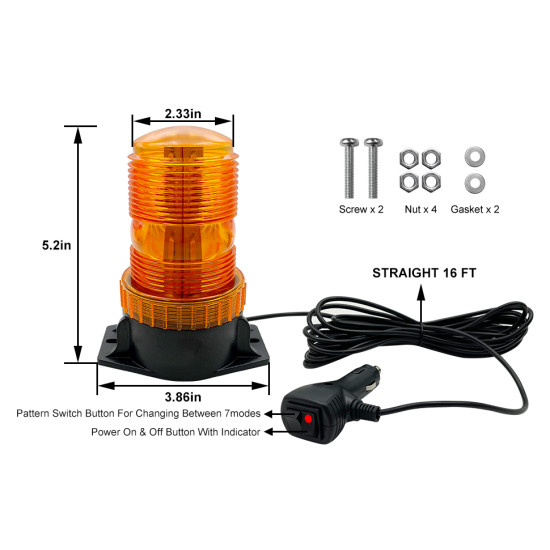 7 fonksiyonlu tepe lambası çakarlı mıknatıslı dikey model 12-30v turuncu / LAIK537