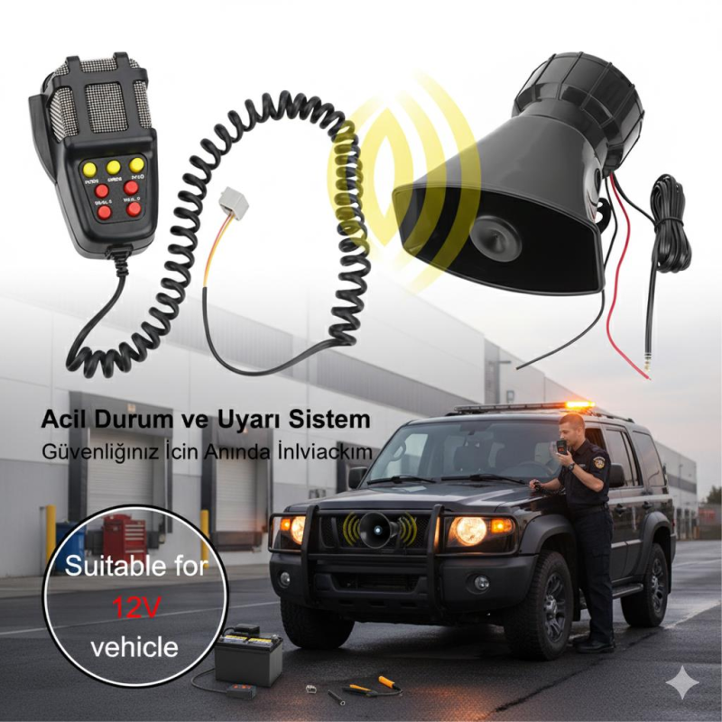 Space Power siren 100W Pro: 7 Sesli Acil Durum İkaz ve Uyarı sistemi Motorsiklet-Araba-Kamyon