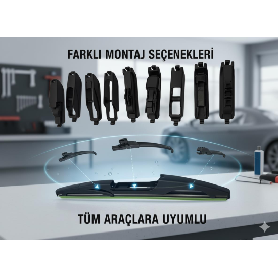 Space Premium 9 aparatlı hibrit arka silecek kilitli model 25 cm Uyumlu