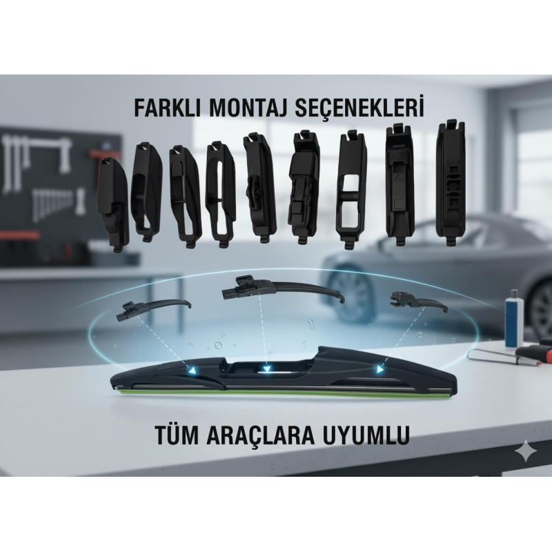 Space Premium 9 aparatlı hibrit arka silecek kilitli model 25 cm Uyumlu