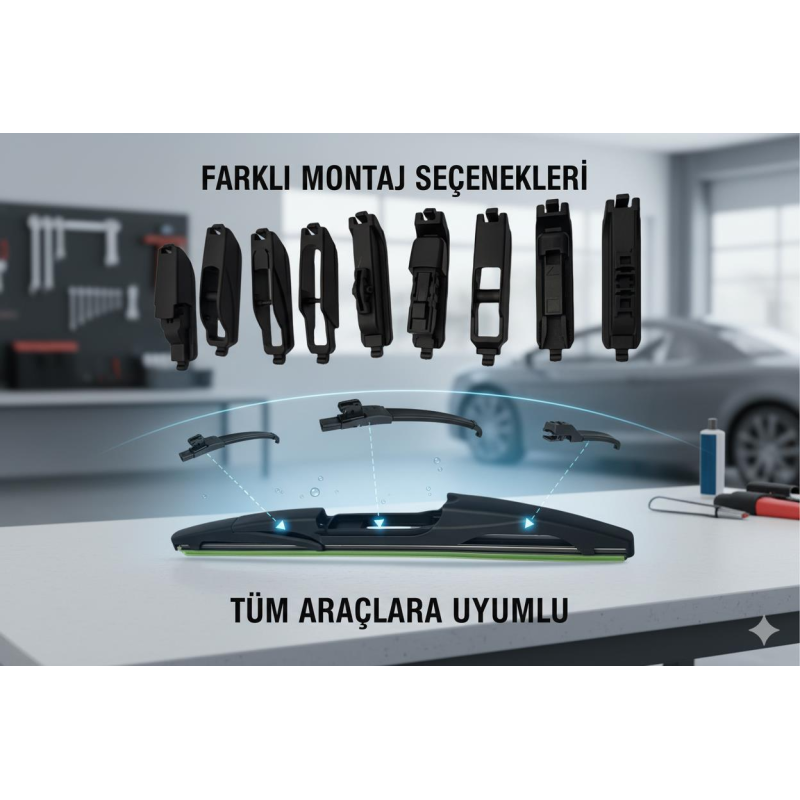 Space Premium 9 aparatlı hibrit arka silecek kilitli model 28 cm Uyumlu