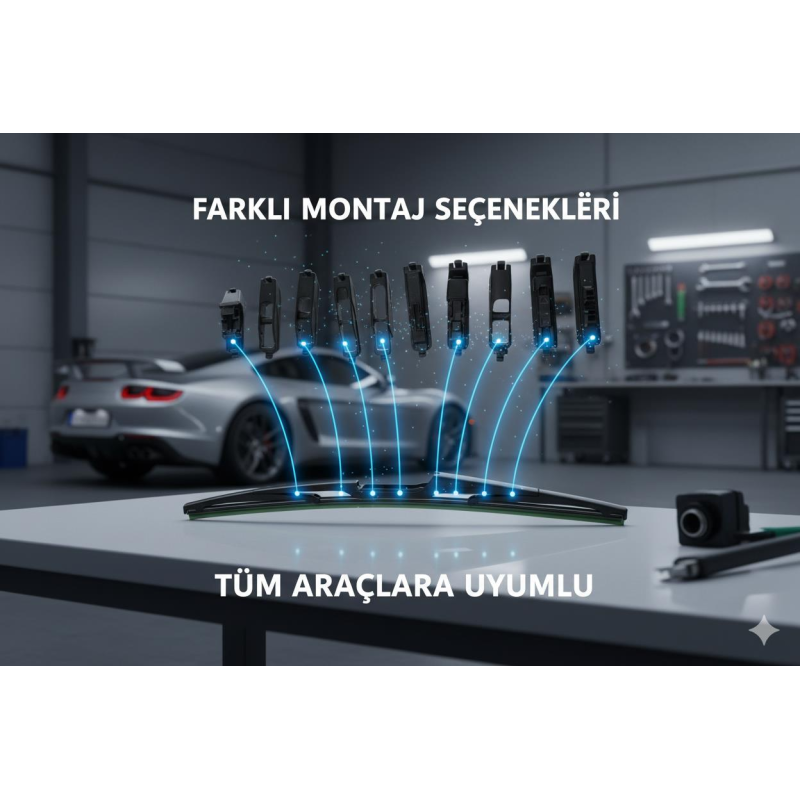 Space Premium 9 aparatlı hibrit arka silecek kilitli model 38 cm Uyumlu