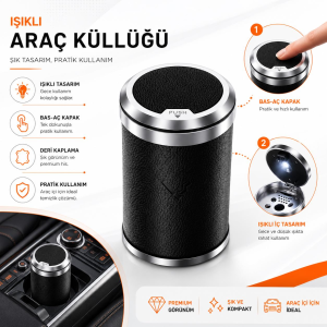 Deri Kaplama Işıklı Küllük Siyah / ICKU60