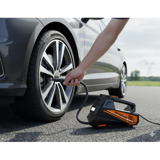 Premium Dijital hava kompresörü(Çakmaklık) 150 PSI Ayarlanabilir basınç ve Aydınlatma