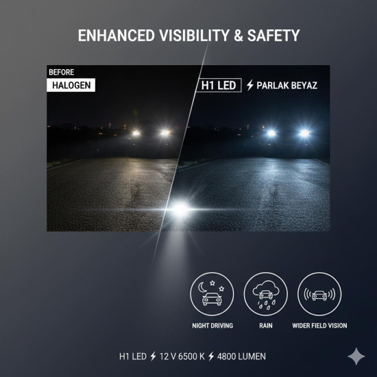 Space H1 Led Far Ampulü 4800LM parlak beyaz güçlü ışık