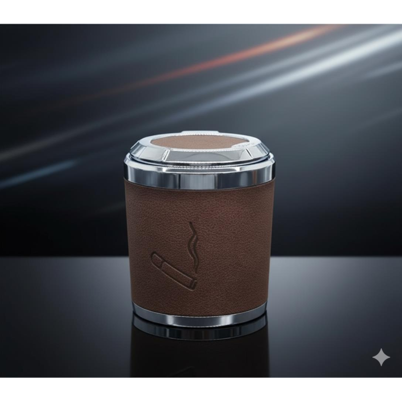 Space Işıklı küllük deri kaplamalı-basmalı kahve Premium Işıklı Küllük