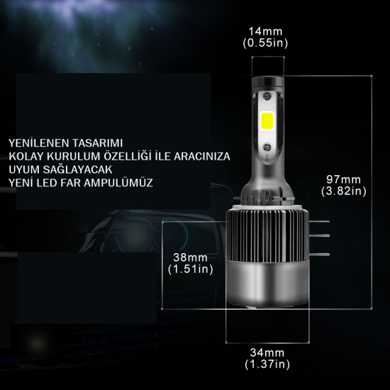 Led far ampulü H15 3570 chip 72W 11.000LM Canbus 12-24V / LAAM560-3 Led far ampulü H15 3570 chip 72W 11.000LM Canbus 12-24V / LAAM560-3