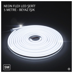 Neon şerit led 12v 8x16 mm 5 metre kesilebilir bağlantı aparatlı beyaz