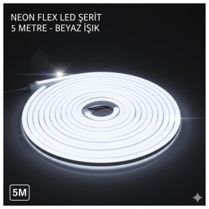 Neon şerit led 12v 8x16 mm 5 metre kesilebilir bağlantı aparatlı beyaz