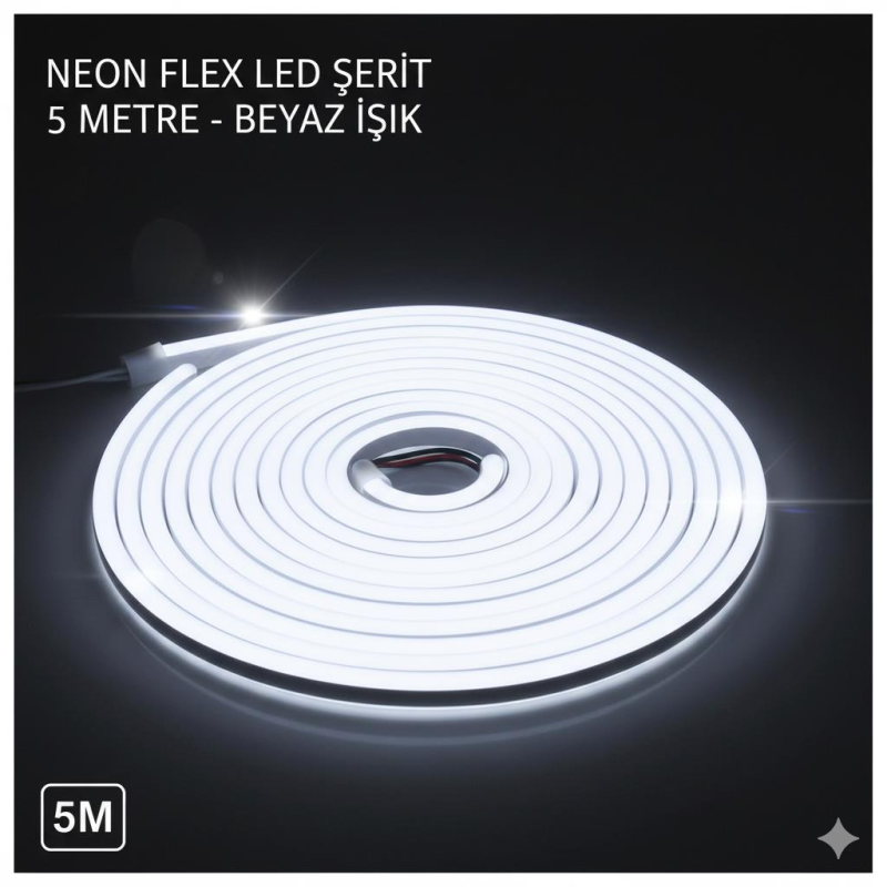 Neon şerit led 12v 8x16 mm 5 metre kesilebilir bağlantı aparatlı beyaz