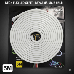 Neon şerit led 12v 8x16 mm 5 metre kesilebilir bağlantı aparatlı beyaz